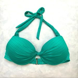 Teal Striped Push-Up Bikini Top
